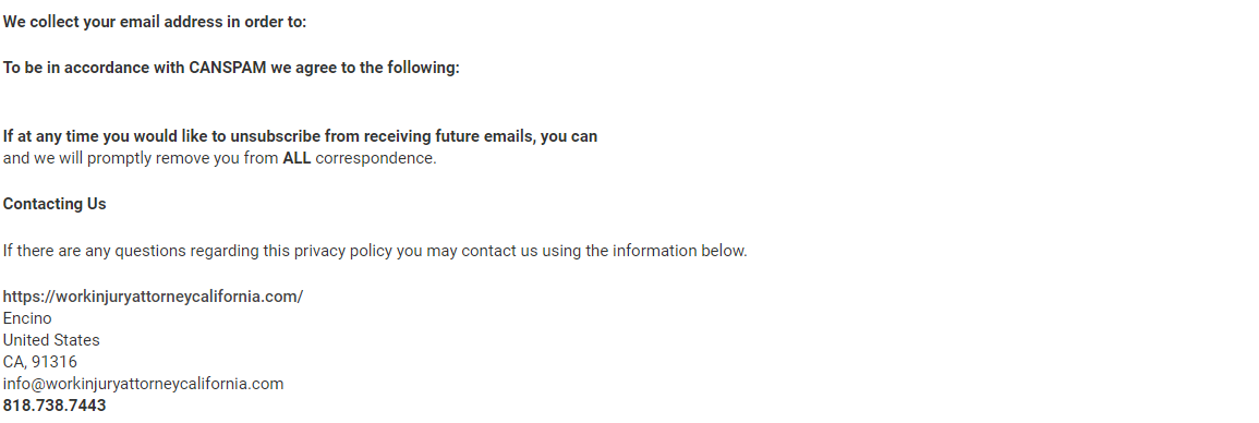 California Workers Compensation Injury Lawyers - Privacy Policy 6
